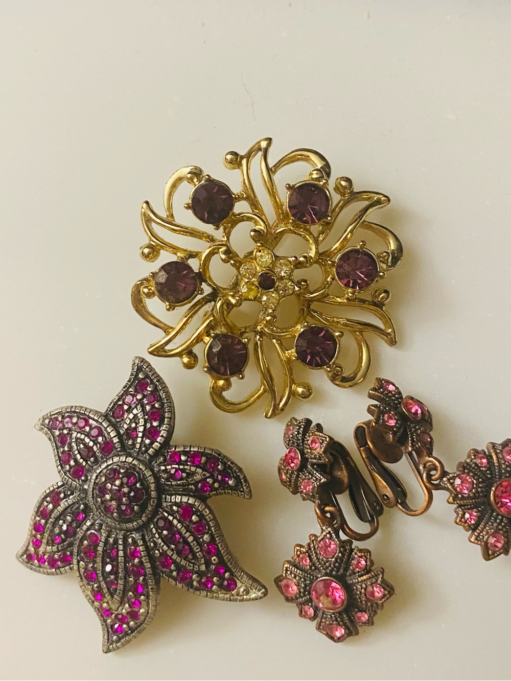 Gold and Purple Floral Brooch - Women's Jewelry